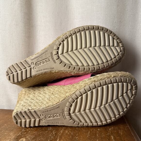 Women’s Crocs Pink A-Leigh Linen Slingback Espadrille Wedge Sandals Size 7‎ - Picture 6 of 10